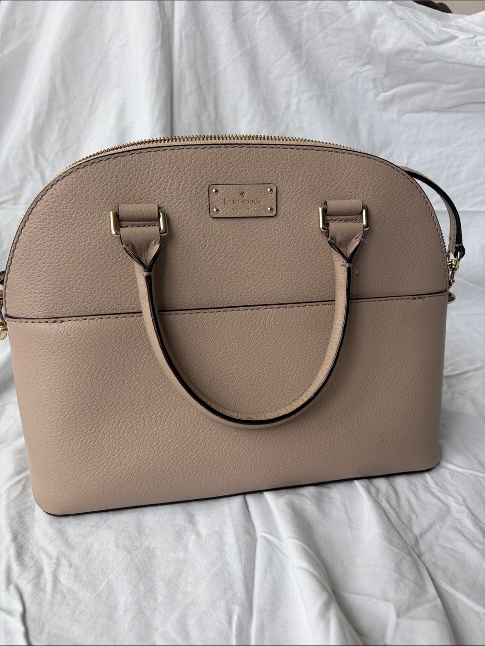 kate spade blush taupe dome satchel with gold-tone hardware
